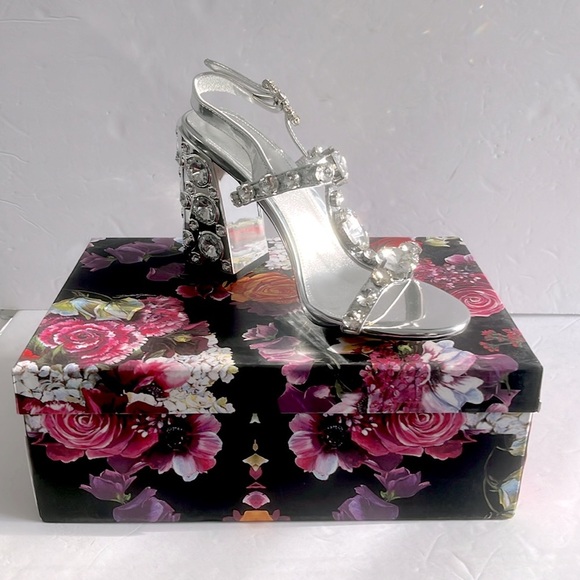 Meuey Lyot Chunky Heel Rhinestone Sandals Open Toe Shoes Size 40 or 9.5 US NIB - Picture 10 of 10